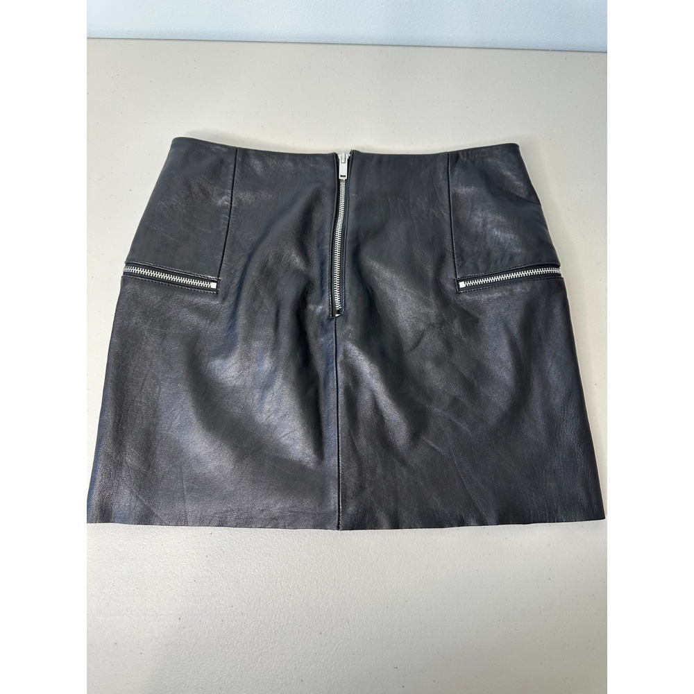 Zara Lambskin Leather Mini Skirt Black Zip Pockets Lined Medium - Picture 2 of 11